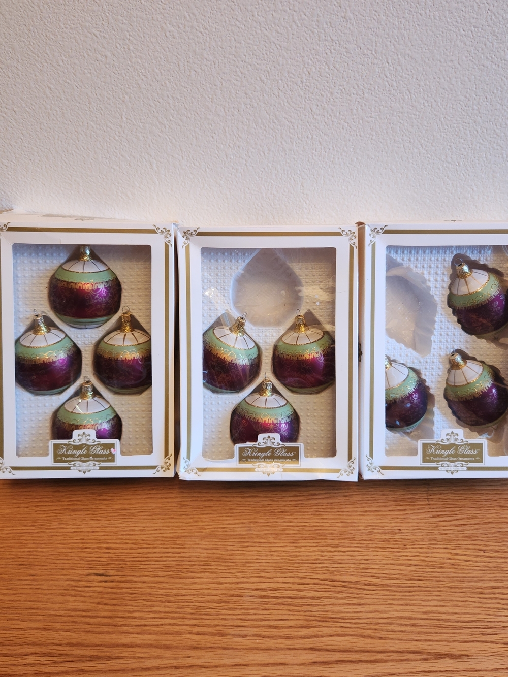 Kurt Adler Kringle Glass White, Burgundy, and Gold Holiday Ornaments Set of 10